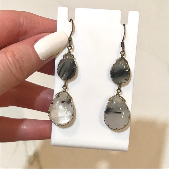 Jewelry - Black Grey & Clear Abstract Double Drop Earrings